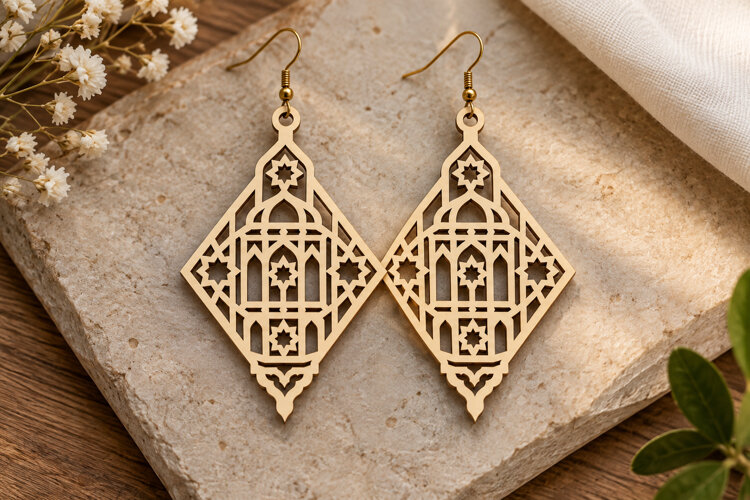 Mosque Diamond Earrings Laser Cut SVG File mosque diamond sv example image 1