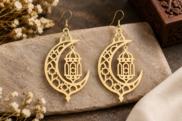 Crescent Mosque Earrings Laser Cut SVG File crescent mosque example image 1