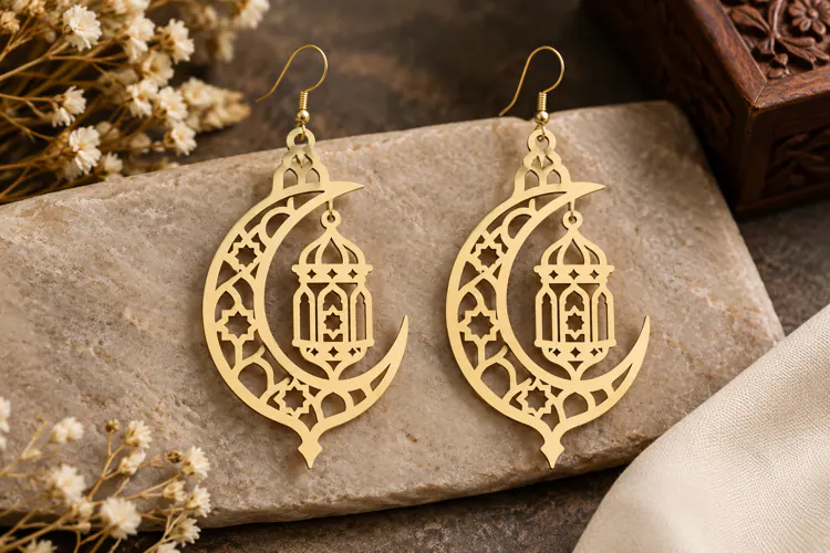 Crescent Mosque Earrings Laser Cut SVG File crescent mosque