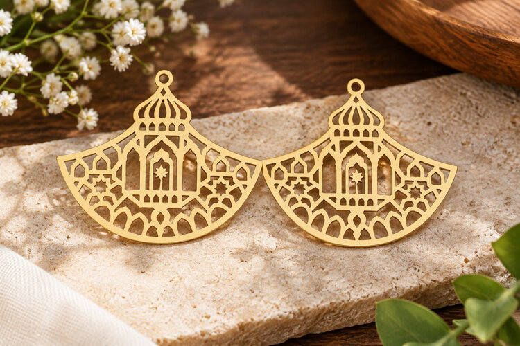 Mosque Fan Earrings Laser Cut SVG File mosque fan svg, fan example image 1