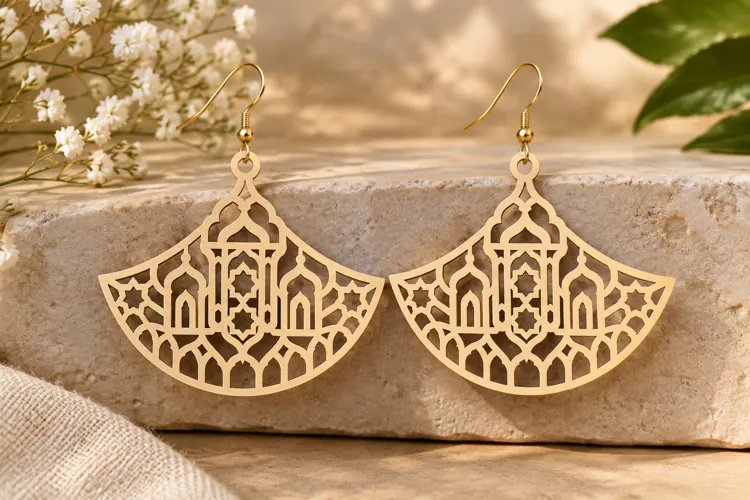 Islamic Arch Fan Earrings Laser Cut SVG File islamic fan svg