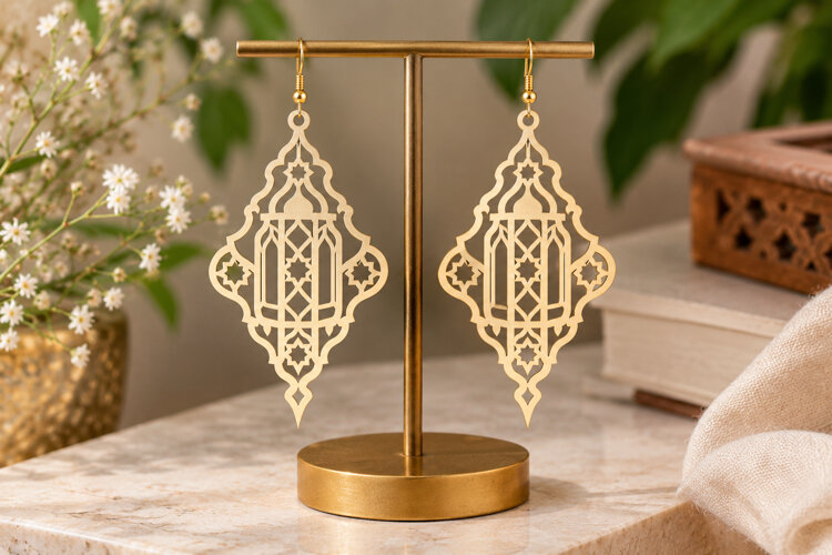 Ornate Islamic Drop Earrings Laser Cut SVG File ornate islam example image 1