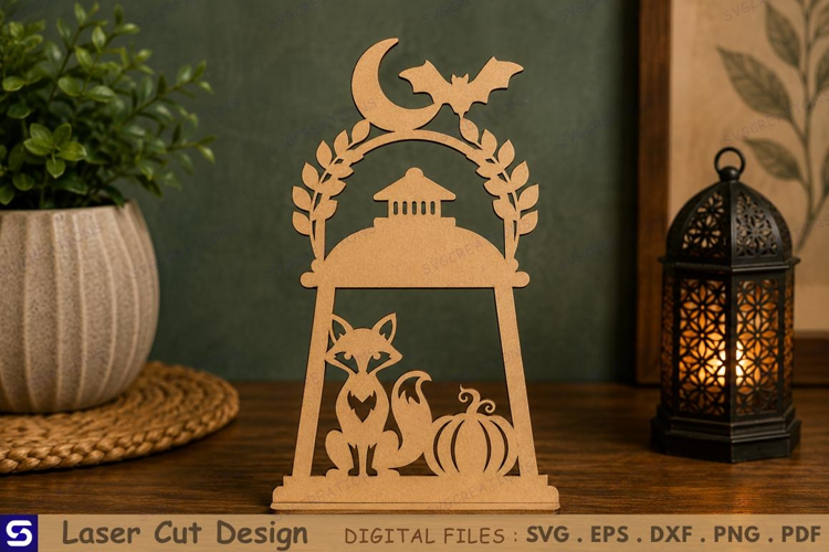 3D Halloween Woodland Fox Lantern Tabletop Decor Laser Cut