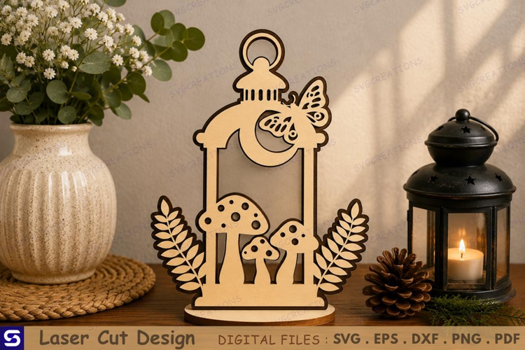 3D Cottagecore Mushroom Lantern Tabletop Decor Laser Cut