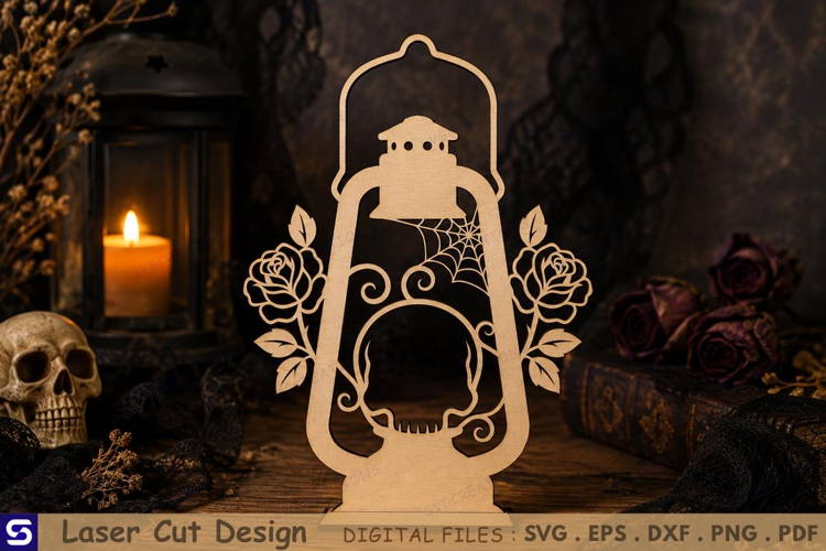 3D Halloween Lantern with Skull & Roses Wooden Ornament
