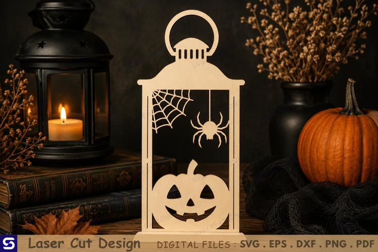 3D Halloween Lantern with Jack-o'-Lantern & Spider Wooden