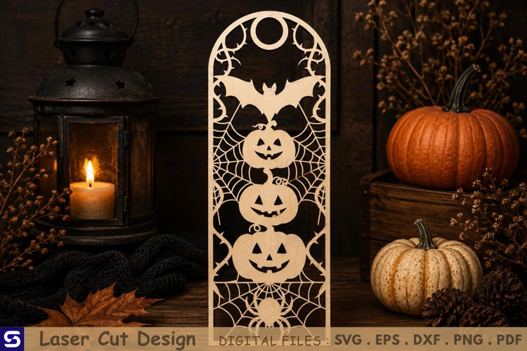 3D Halloween Stacked Pumpkins & Spider Web Arch Wooden