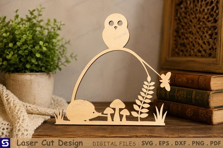3D Woodland Arch with Hedgehog & Mushrooms Wooden Decor example image 1
