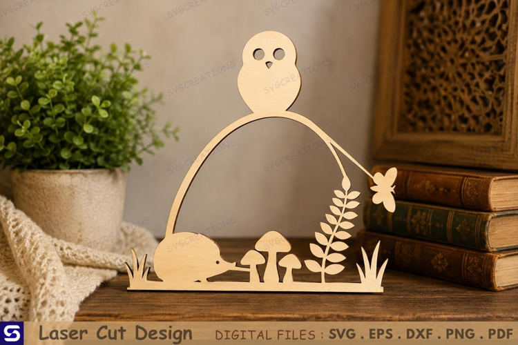 3D Woodland Arch with Hedgehog & Mushrooms Wooden Decor