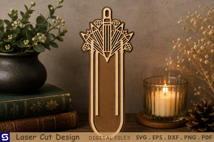 3D Art Deco Pencil Wooden Bookmark Laser Cut File