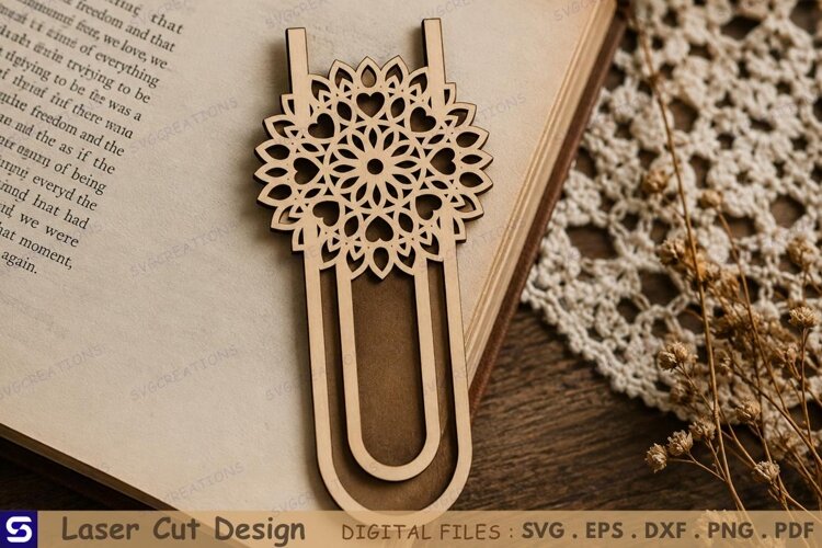 3D Mandala Flower Wooden Bookmark Laser Cut File example image 1