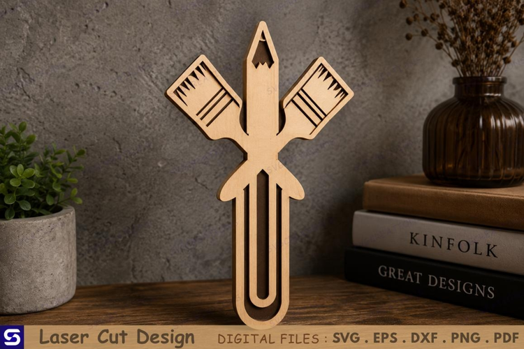 3D Artist Paint Brushes & Pencil Wooden Bookmark Laser Cut