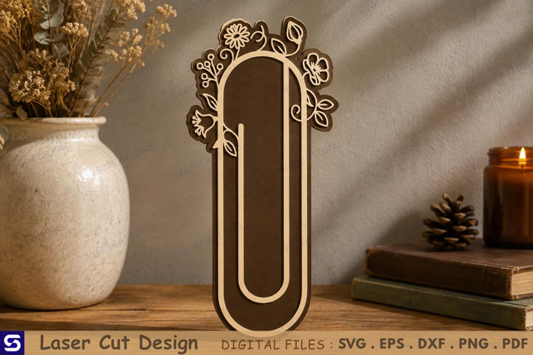 3D Floral Wreath Paperclip Wooden Bookmark Laser Cut File