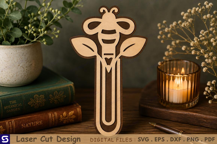 3D Bumblebee Leaf Paperclip Wooden Bookmark Laser Cut File