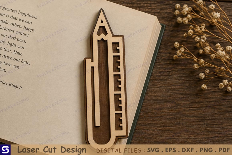3D Pencil & Ruler Paperclip Wooden Bookmark Laser Cut File