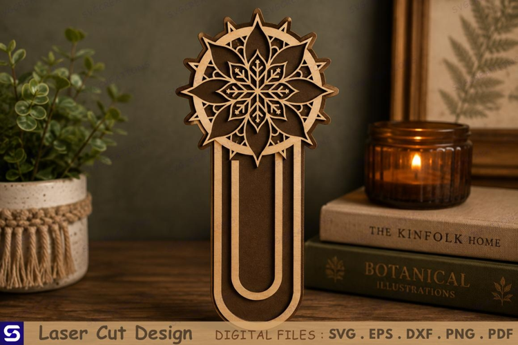 3D Geometric Mandala Flower Paperclip Wooden Bookmark Laser