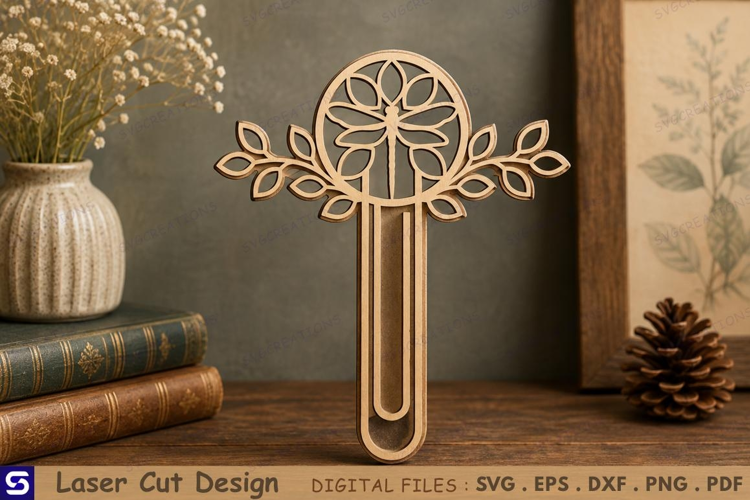 3D Dragonfly Botanical Paperclip Wooden Bookmark Laser Cut