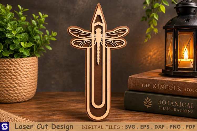 3D Dragonfly Pencil Paperclip Wooden Bookmark Laser Cut File