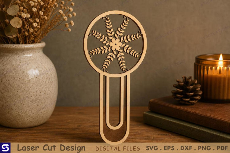 3D Leaf Branch Pinwheel Paperclip Wooden Bookmark Laser Cut