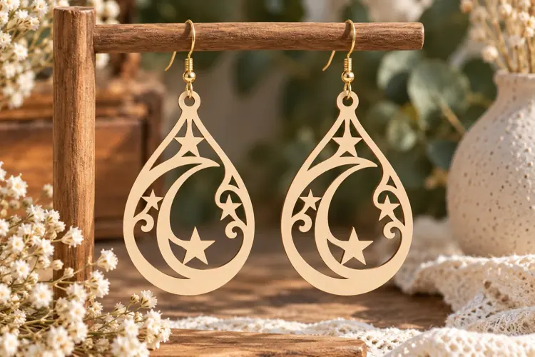 Crescent Star Earrings Laser Cut SVG File crescent moon earr
