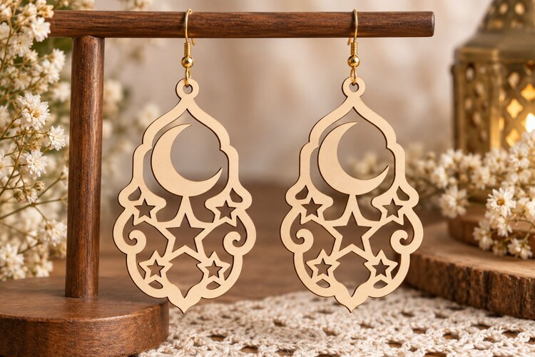 Moon Star Earrings Laser Cut SVG File moon star earrings example image 1