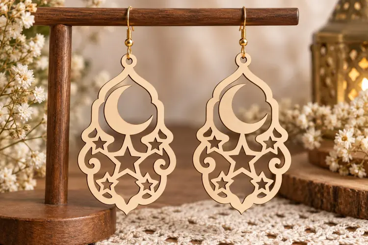 Moon Star Earrings Laser Cut SVG File moon star earrings