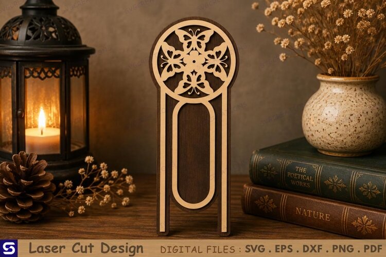 3D Butterfly Mandala Paperclip Wooden Bookmark Laser Cut example image 1