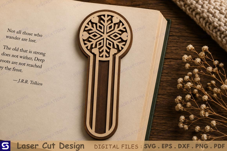3D Snowflake Crystal Paperclip Wooden Bookmark Laser Cut