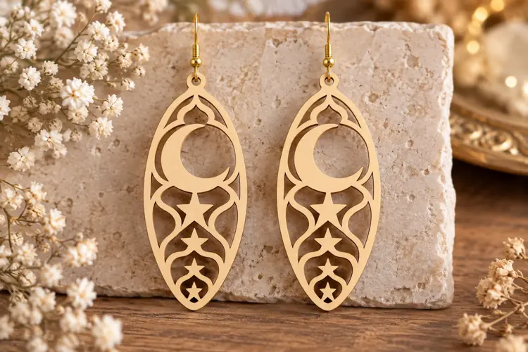 Crescent Lantern Earrings Laser Cut SVG File crescent earrin