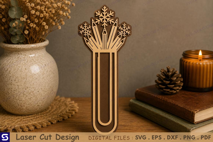 3D Snowflake & Pencil Fan Paperclip Wooden Bookmark Laser