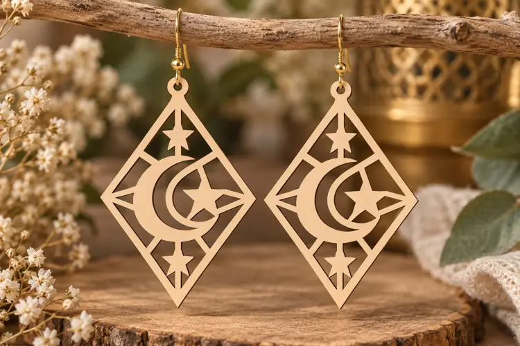 Geometric Crescent Earrings Laser Cut SVG File geometric