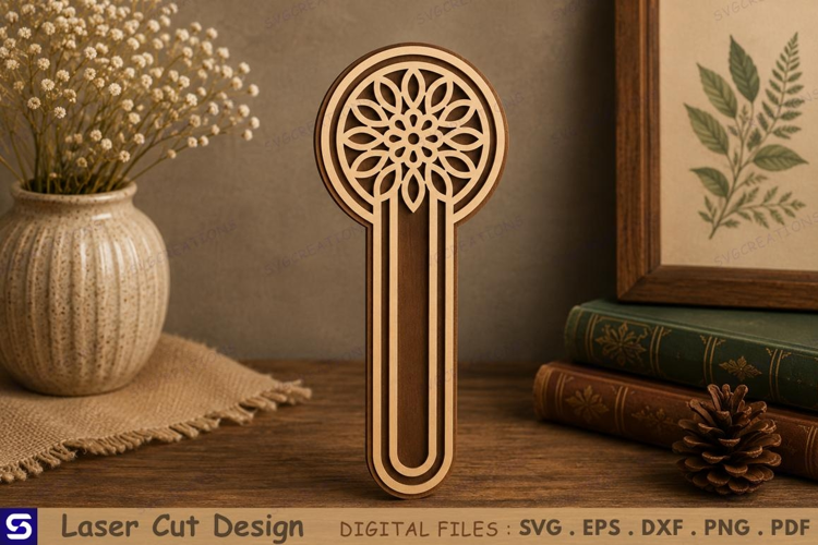 3D Floral Sunflower Mandala Paperclip Wooden Bookmark Laser