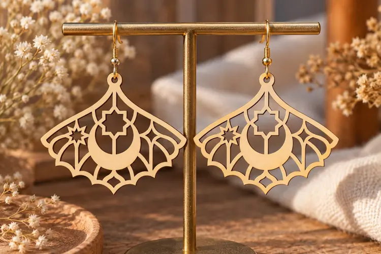 Lotus Crescent Earrings Laser Cut SVG File lotus crescent sv