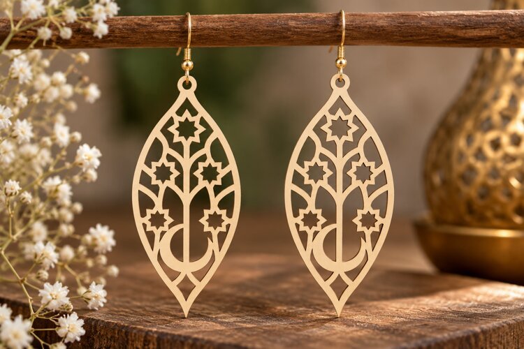 Moon Star Oval Earrings Laser Cut SVG File moon star earring example image 1