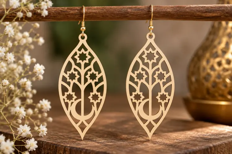 Moon Star Oval Earrings Laser Cut SVG File moon star earring