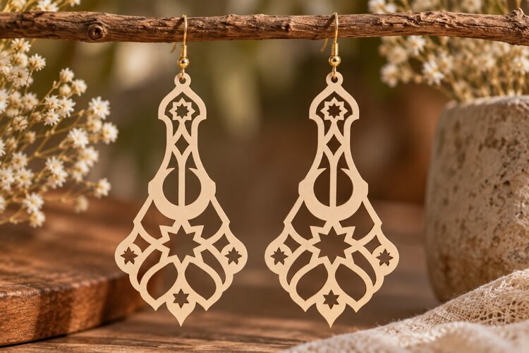 Ornate Crescent Earrings Laser Cut SVG File ornate crescent example image 1