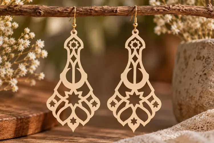 Ornate Crescent Earrings Laser Cut SVG File ornate crescent