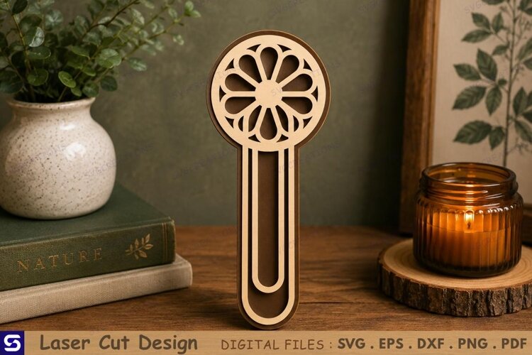 3D Petal Flower Mandala Paperclip Wooden Bookmark Laser Cut example image 1