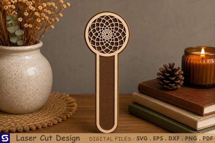 3D Sacred Geometry Mandala Paperclip Wooden Bookmark Laser example image 1
