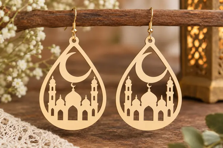 Mosque Crescent Earrings Laser Cut SVG File mosque earrings