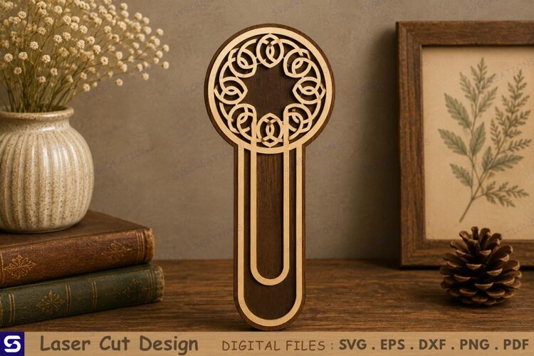 3D Celtic Knot Circular Paperclip Wooden Bookmark Laser Cut example image 1