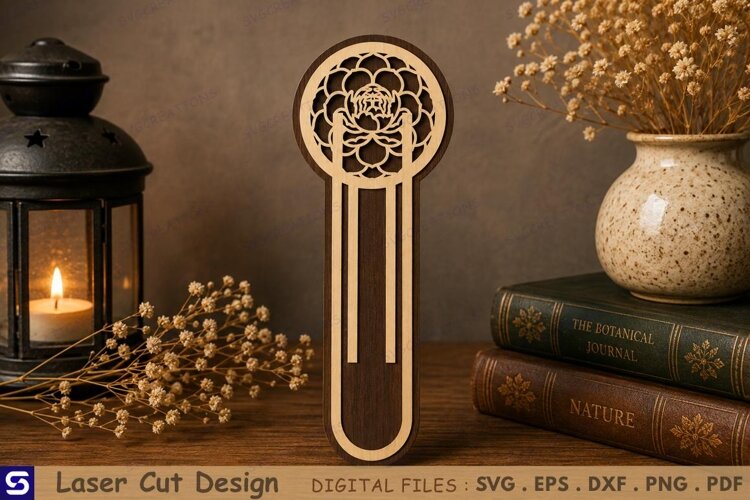 3D Lotus Flower Mandala Paperclip Wooden Bookmark Laser Cut example image 1