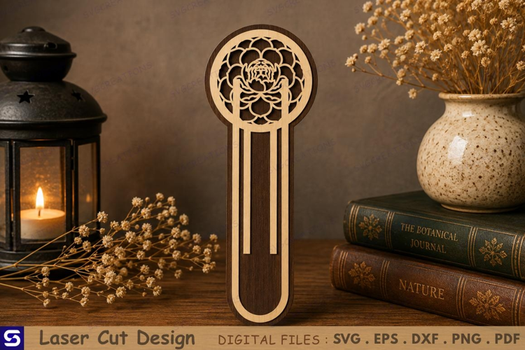 3D Lotus Flower Mandala Paperclip Wooden Bookmark Laser Cut