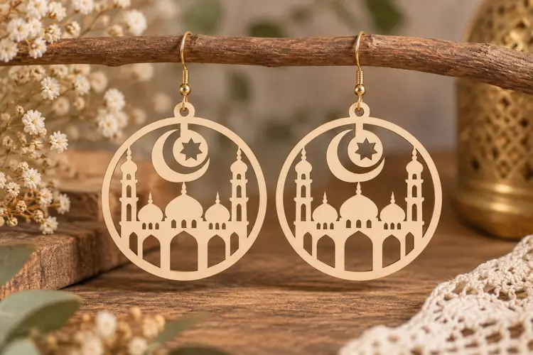 Crescent Mosque Earrings Laser Cut SVG File crescent mosque