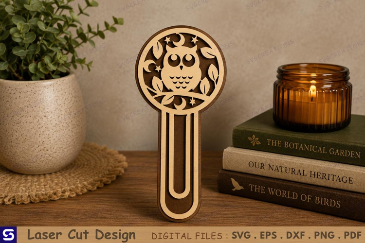3D Owl Night Celestial Paperclip Wooden Bookmark Laser Cut