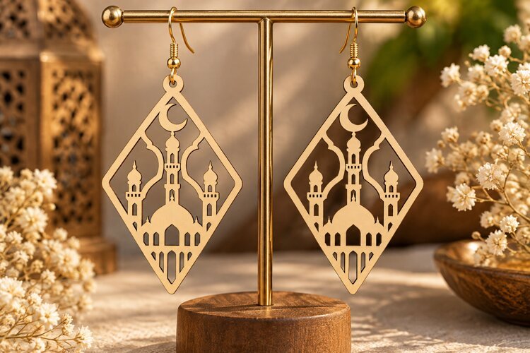 Diamond Mosque Earrings Laser Cut SVG File diamond mosque sv example image 1
