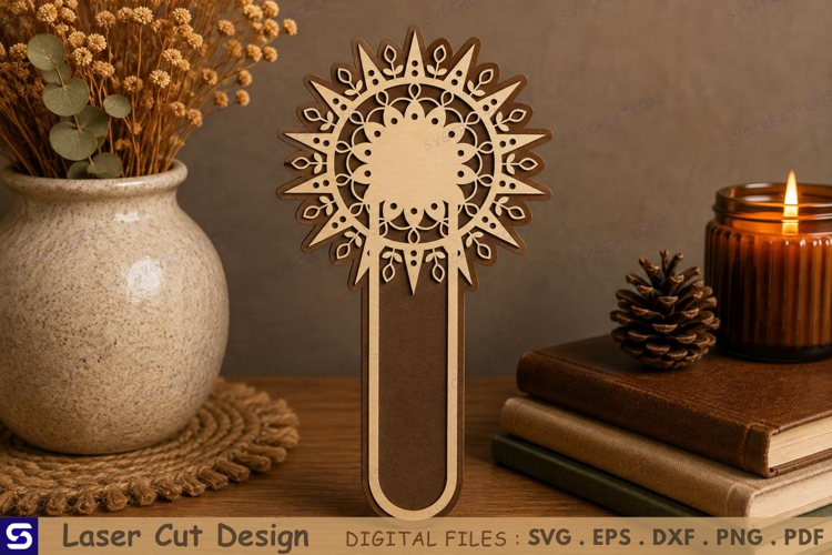 3D Sunburst Mandala Paperclip Wooden Bookmark Laser Cut File