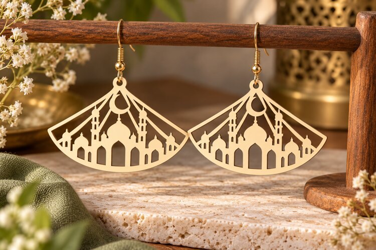 Fan Mosque Earrings Laser Cut SVG File fan mosque earrings, example image 1