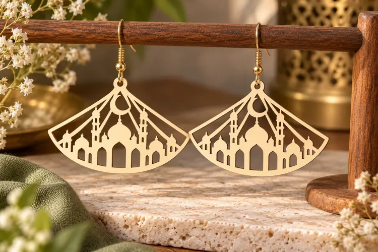 Fan Mosque Earrings Laser Cut SVG File fan mosque earrings,
