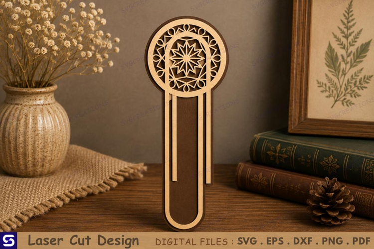 3D Geometric Star Mandala Paperclip Wooden Bookmark Laser
